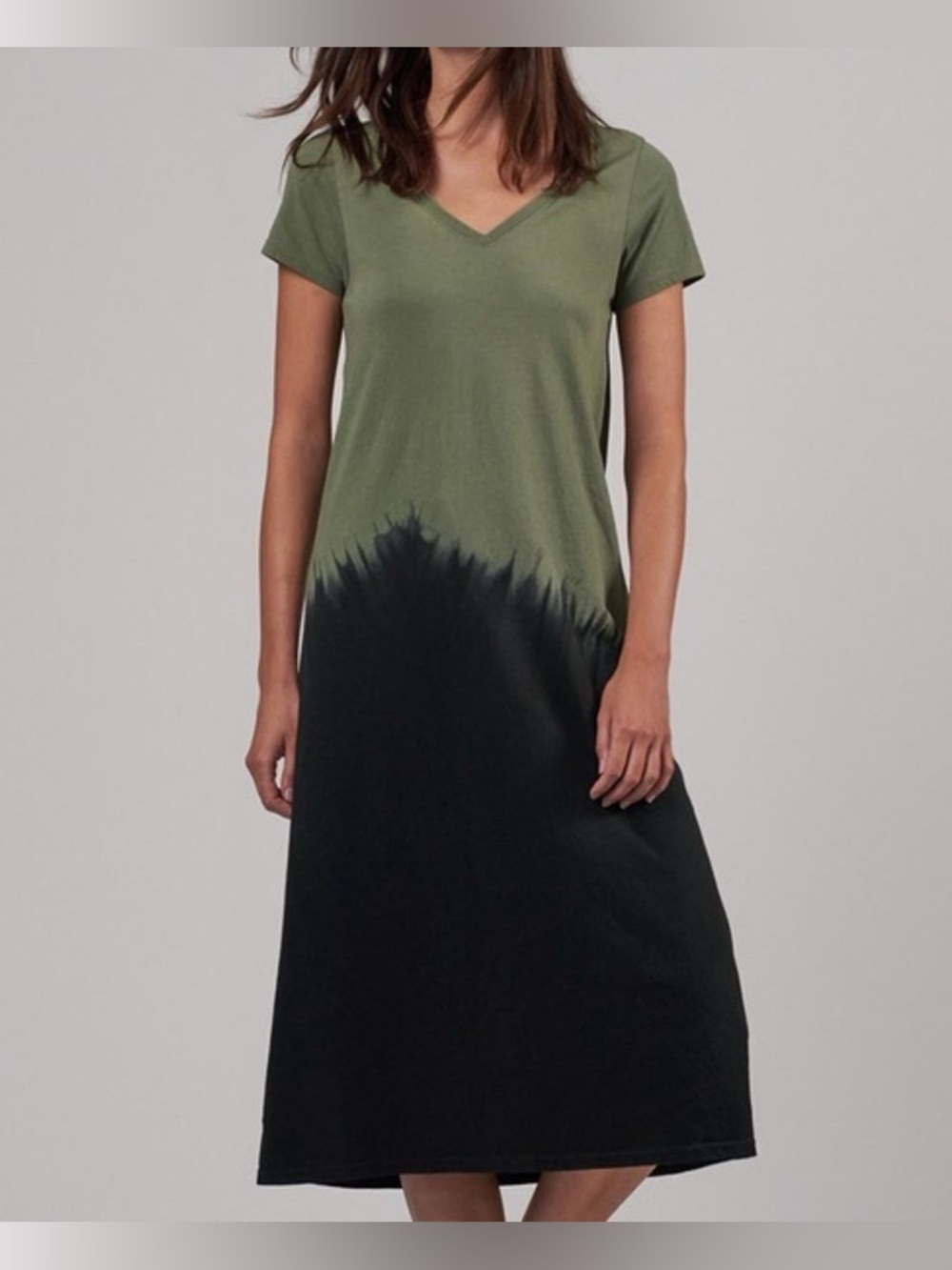ATM Anthony Thomas Melillo Dip Dye V-Neck T-Shirt Dress - Agave Combo Size Small